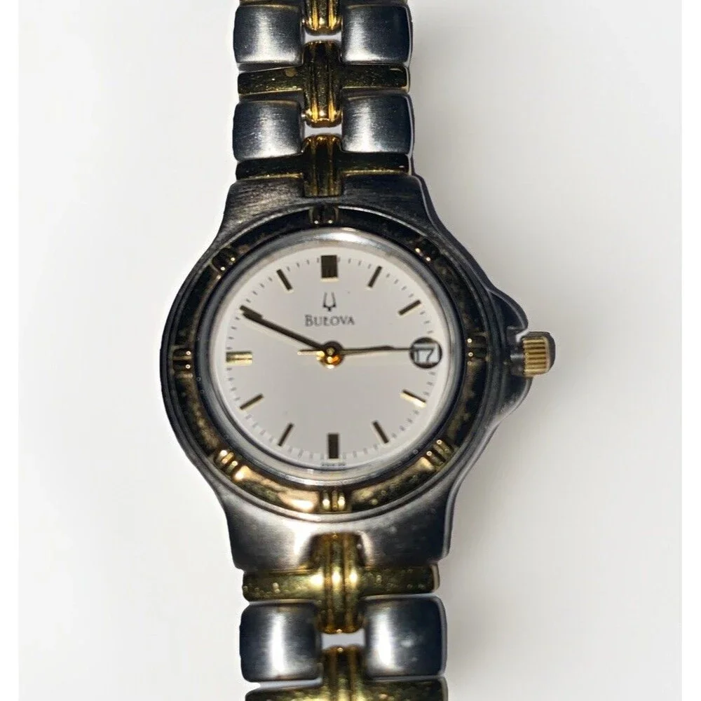 Women’s Bulova Two-tone Quartz Date Watch 17 Base Metal Japan Movt C9671183